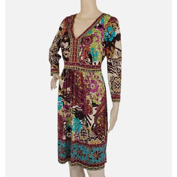 ECI New York Dress Floral Boho Multicolor V Neck Stretch Tie Size XXL (2XL) - Picture 1 of 10